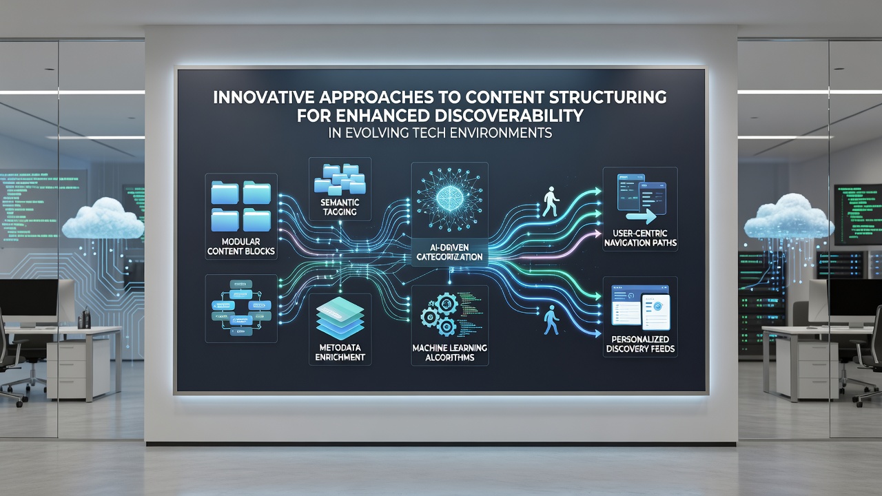 Illustration of interconnected knowledge graph nodes representing content clusters in a dynamic technology environment